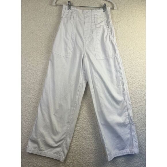 American Eagle White Pull‎ On High Waisted Paperbag Wide Leg Pants Size XSmall - Picture 1 of 9